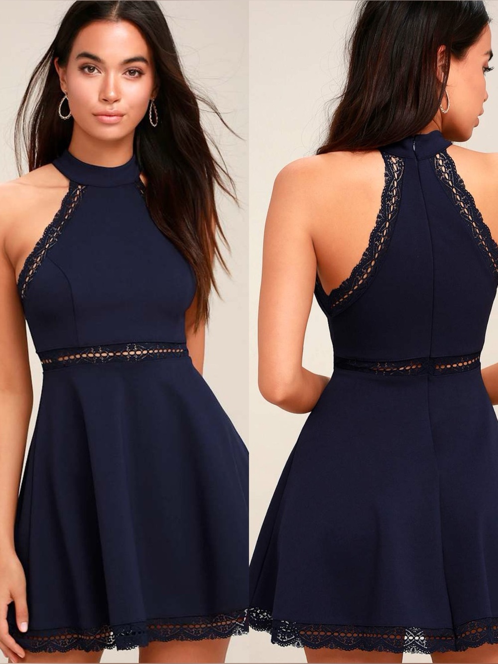 LULU'S Reach Out My Hand Navy Blue Lace Skater Dress